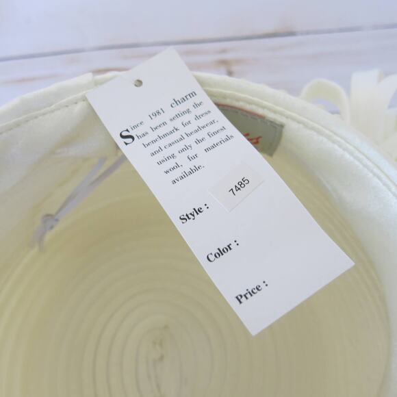 CHARM'S *NWT* Hat CHURCH/KENTUCKY DERBY/WEDDING Beaded Bow Ivory/Off White - Picture 9 of 10